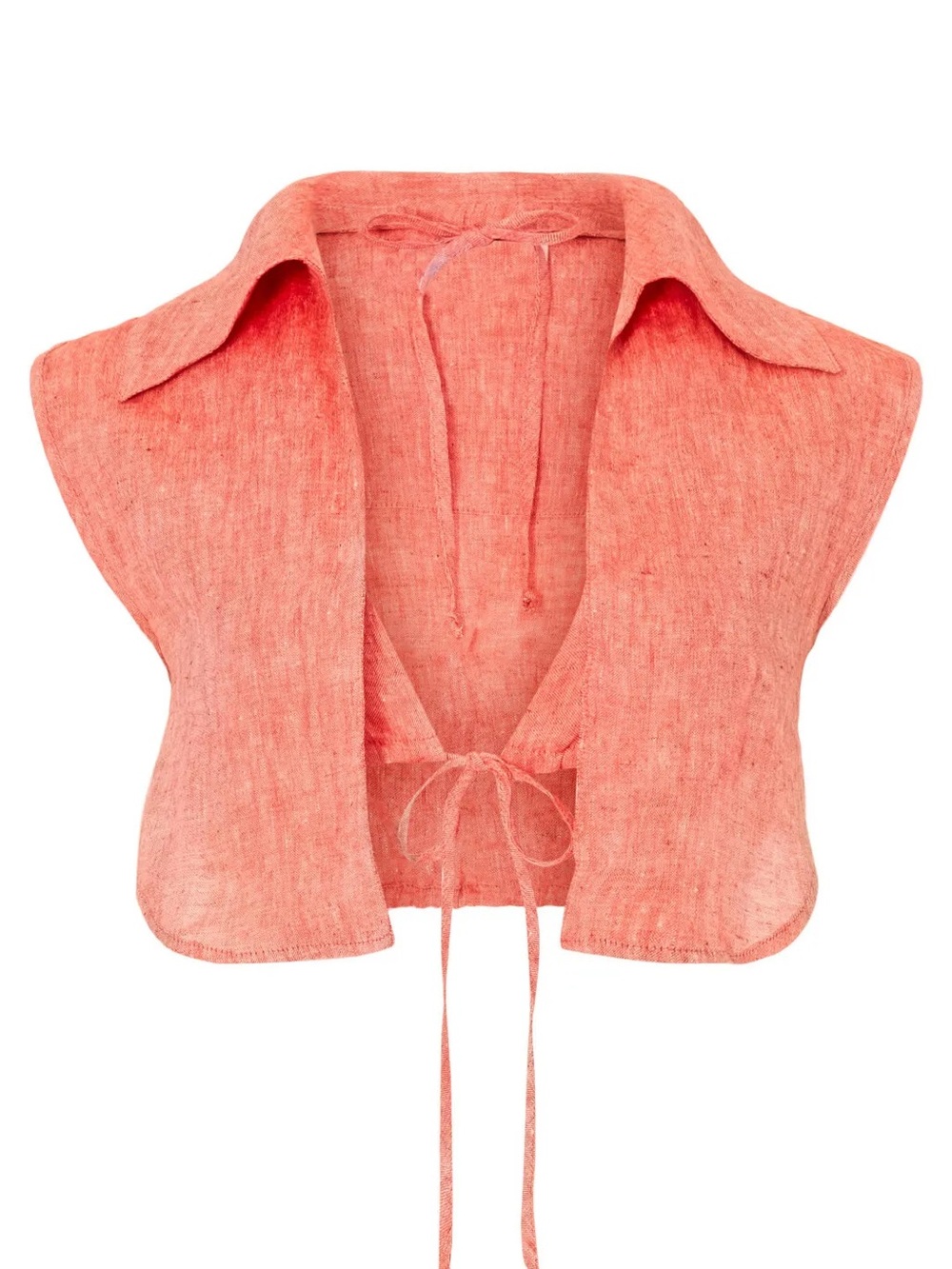 Matthew Bruch Coral Attached Bikini Crop Top with Sleeveless Overlay Top Red
